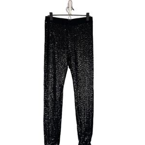 Bisou Bisou Black Metallic Sequin Skinny Ankle Dressy Legging Pants Women Sz M